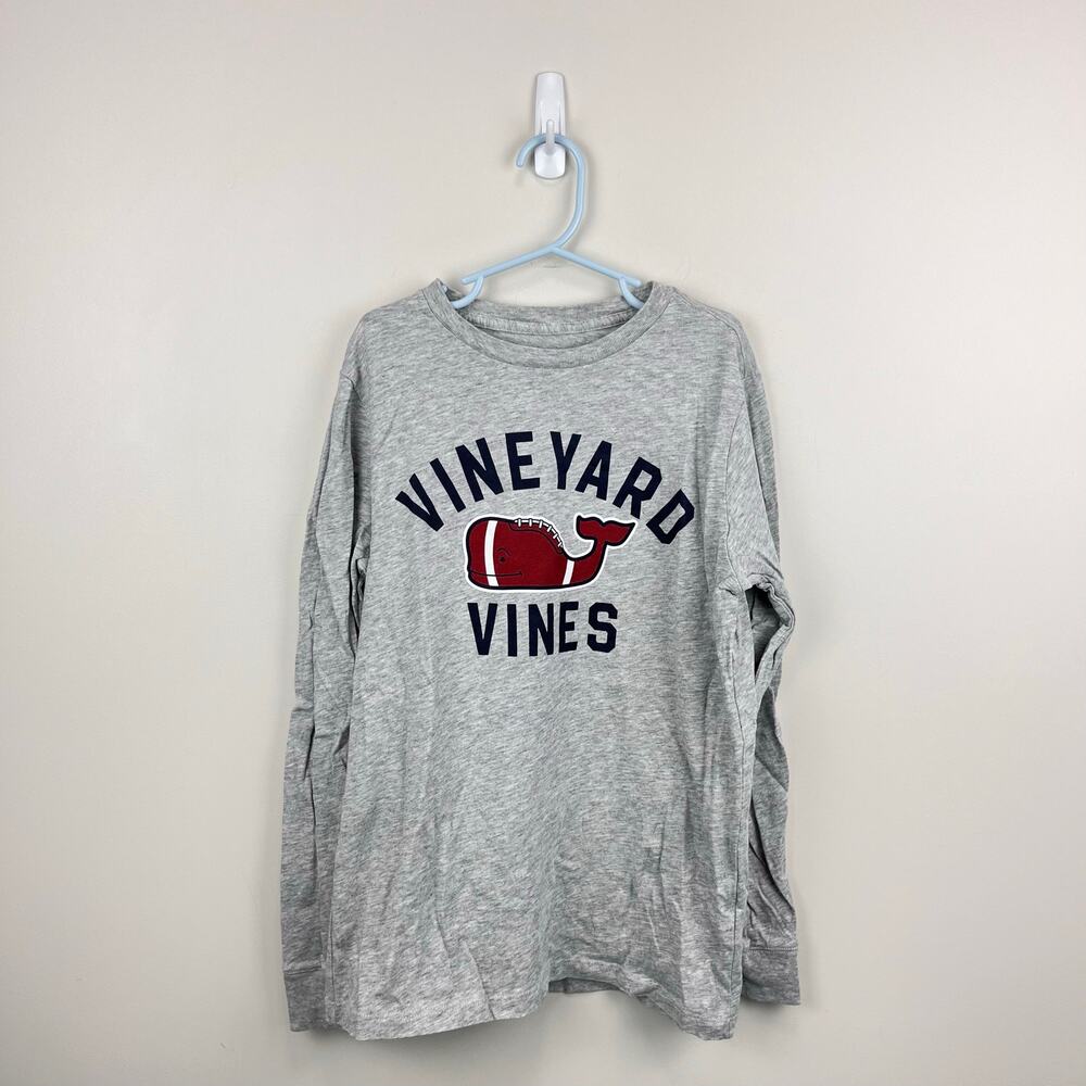 Vineyard Vines Boys Textured Football Whale Long Sleeve T-Shirt Grey S 8-10 NWOT